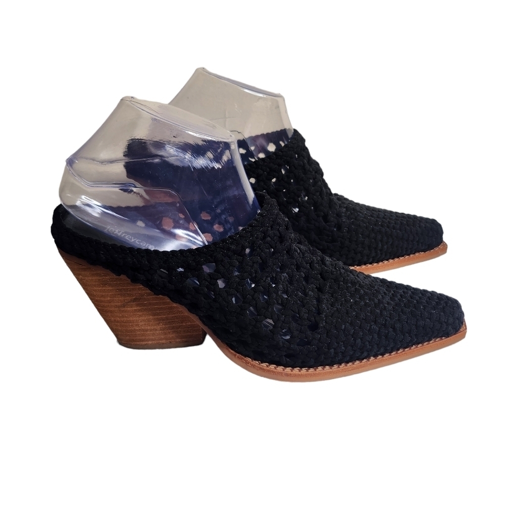 Jeffrey Campbell Armadillo women's black woven fabric upper cone heel mule 9.5